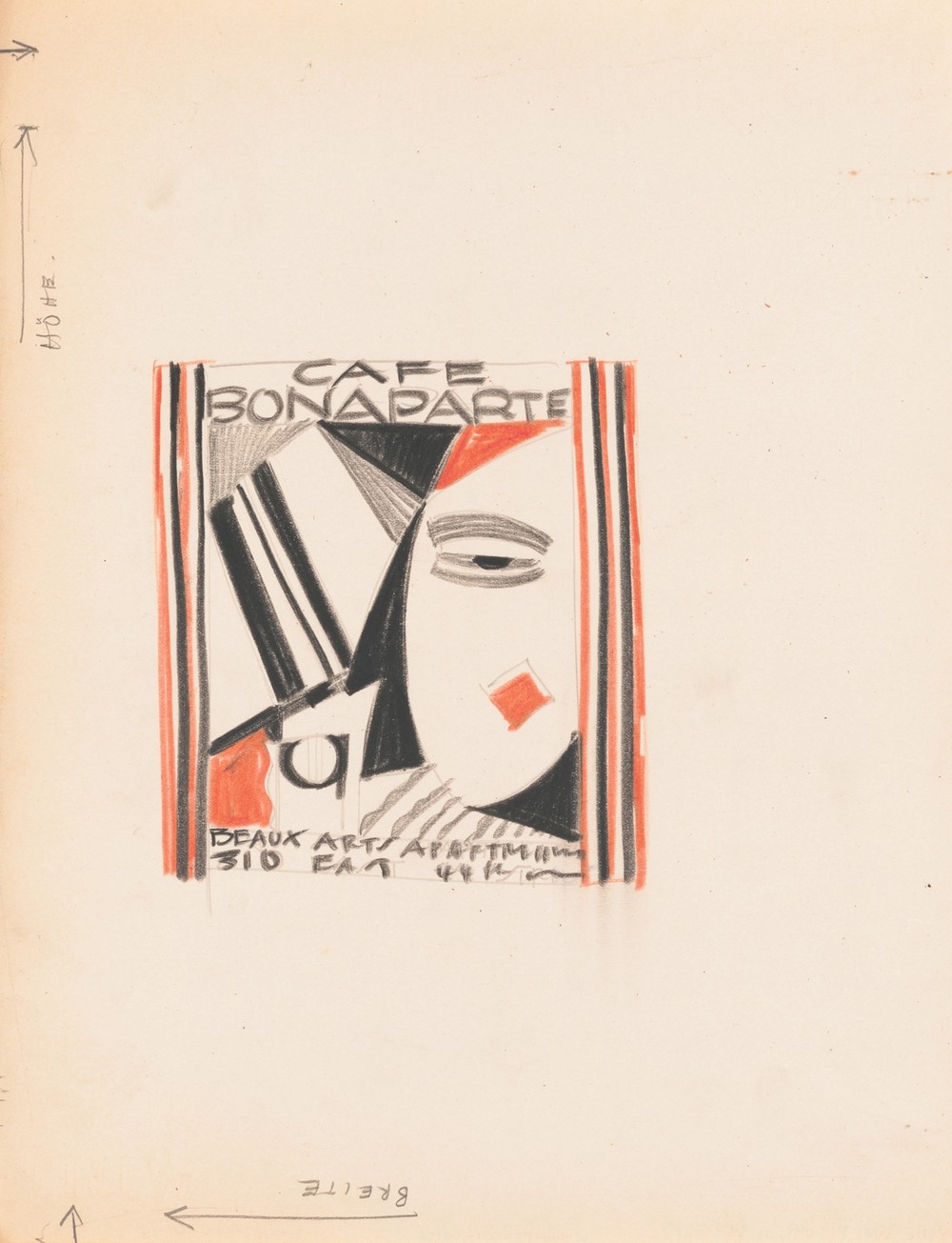 Designs for menu for Café Bonaparte, Beaux-Arts Apartments, 310 E. 44th St., New York, NY.] [Sketches for Café Bonaparte menu