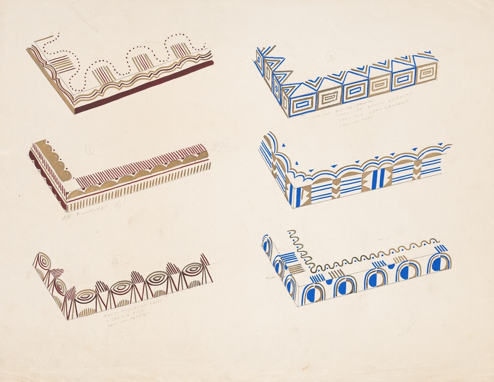 Graphic design drawings for Barricini Candy packages.] [3-D Study for 6 rectangular boxes (2 sides partially shown)