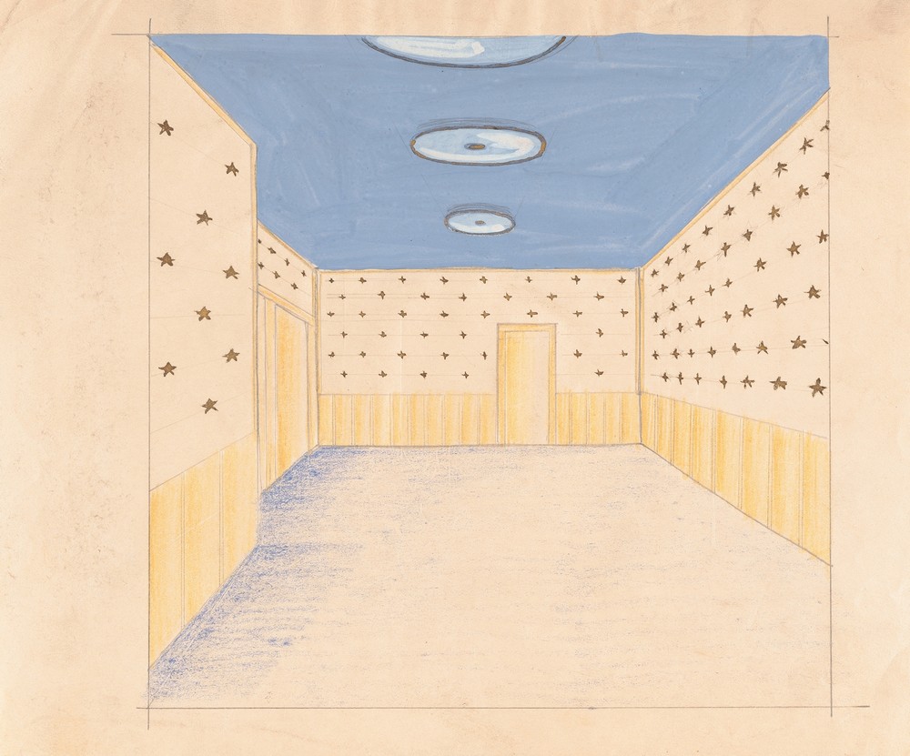 Interior design drawings for unidentified rooms.] [Sketch for unidentified room with starred walls