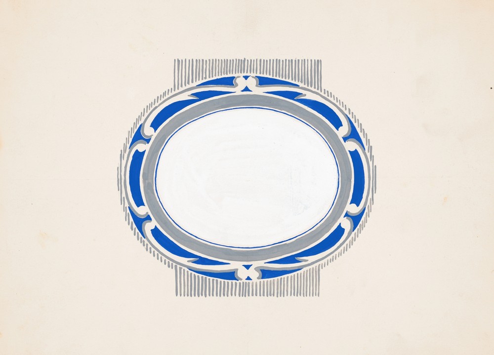 Sketch for oval medallion and ‘Ruppert Beer’ blue and silver logo