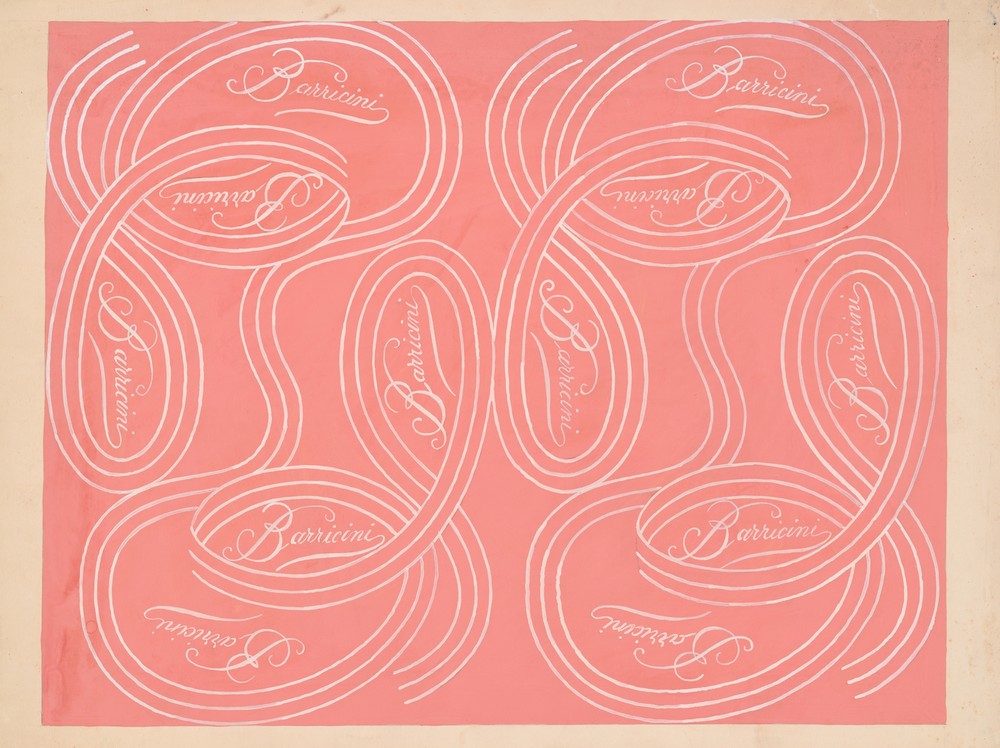 calligraphic scrolls and script on salmon background