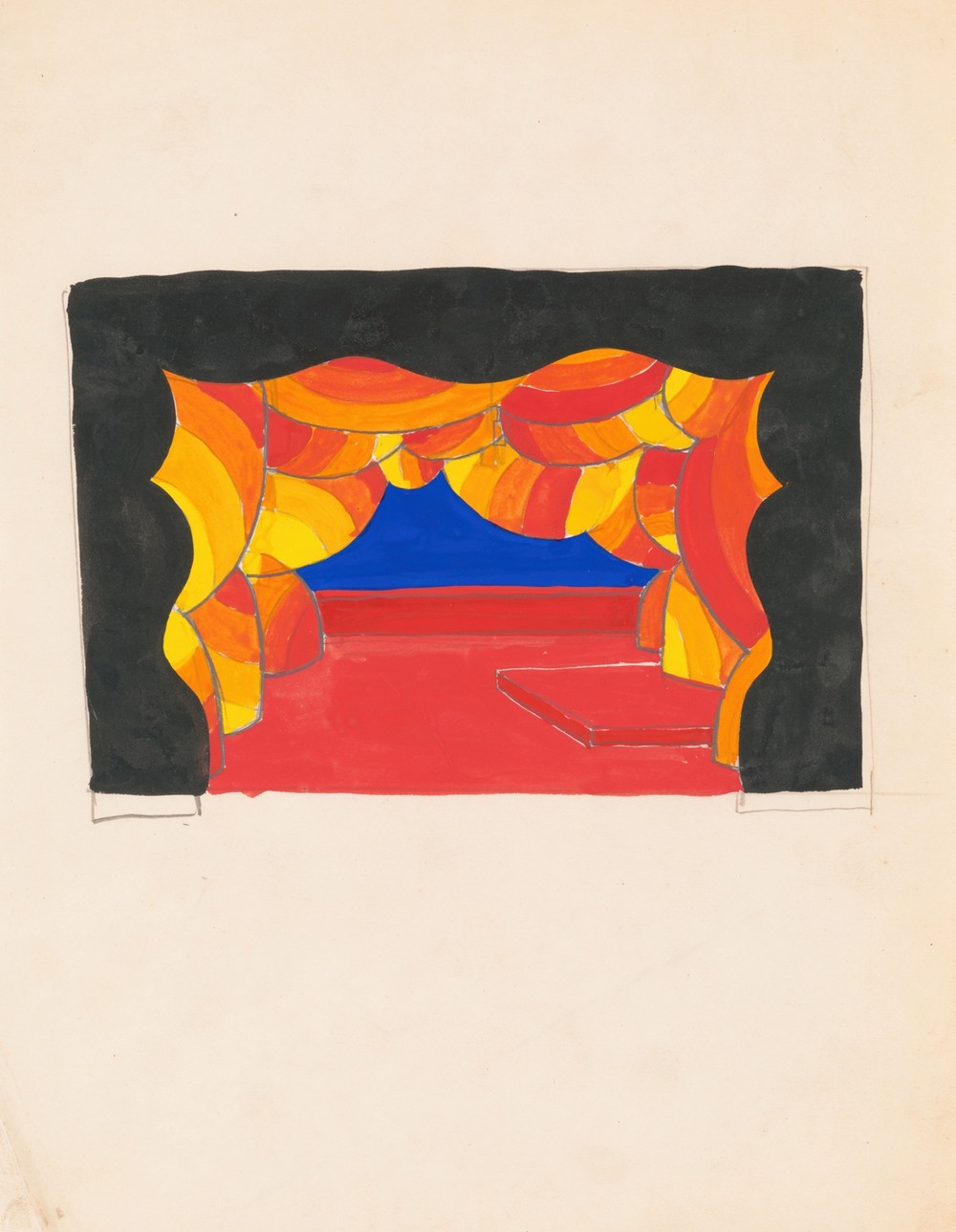 Designs for theater with black-framed proscenium and boldly colored settings.] [Study for stage light wall decoration, possibly for Caf ̌Crillon (277 Park Avenue) ..