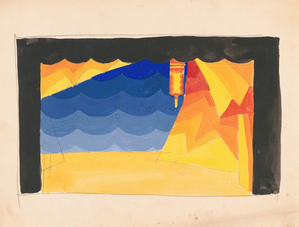 Designs for theater with black-framed proscenium and boldly colored settings.] [Study for stage light wall decoration, possibly for Caf ̌Crillon (277 Park Avenue)…