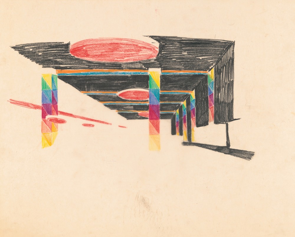 Studies of New York Coliseum, Columbus Circle, Convention Center.] [Color study perspective