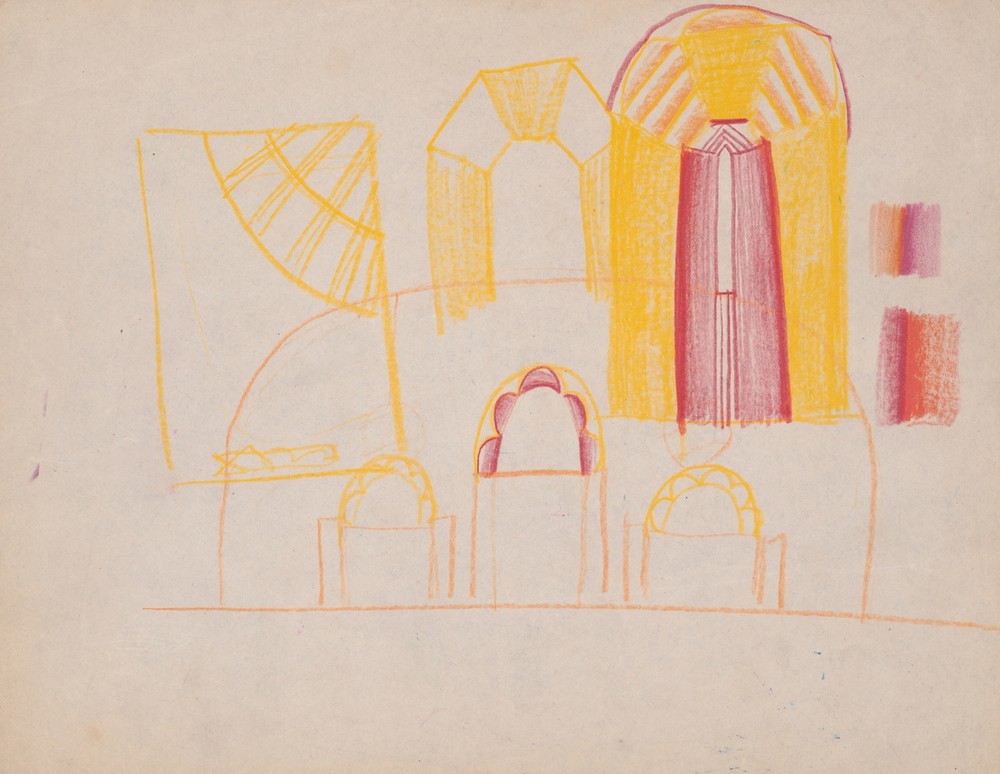 Design drawings for miscellaneous interiors, some possibly related to the Hotel St. George, New York, NY. Sketch for miscellaneous interior