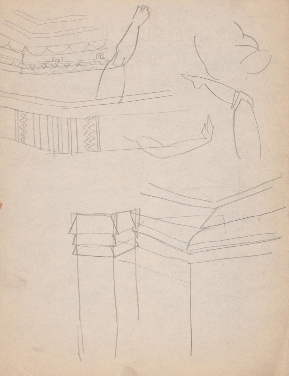 Design drawings for miscellaneous interiors, some possibly related to the Hotel St. George, New York, NY Sketch for miscellaneous interior