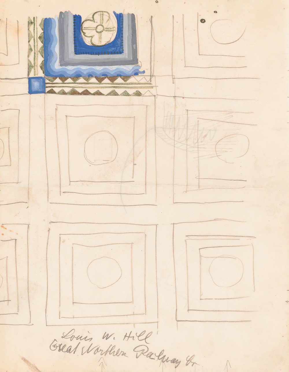 Design for reflected ceiling plan.] [Partially colored drawing for ceiling plan