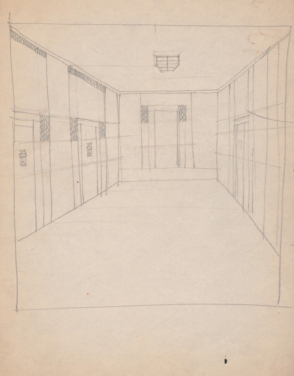Design sketches for Hotel Alamac, 71st and Broadway, New York, NY. Plan of hallway