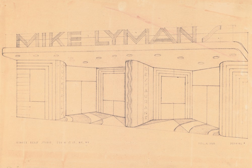Drawings for proposed decorations of Mike Lyman’s Restaurant, 424 W. Sixth St. Los Angeles, CA. Perspective of entrance