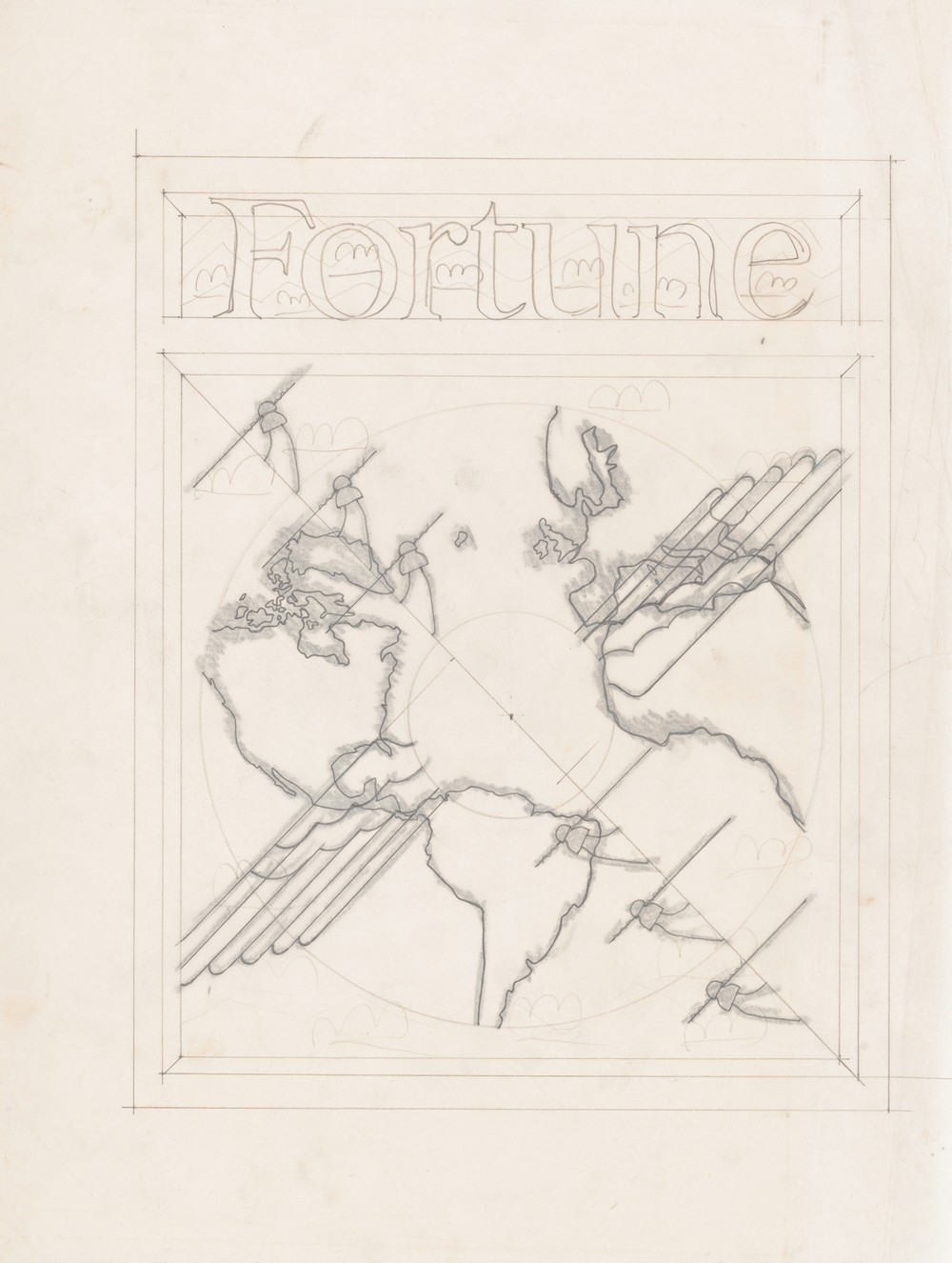 Graphic designs for Fortune magazine. Study of telephone poles
