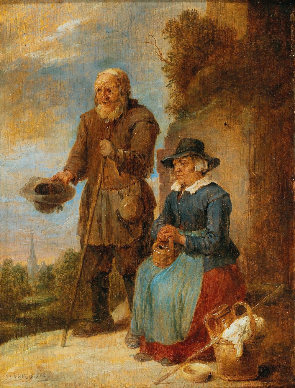 An Old Couple Begging On The Street