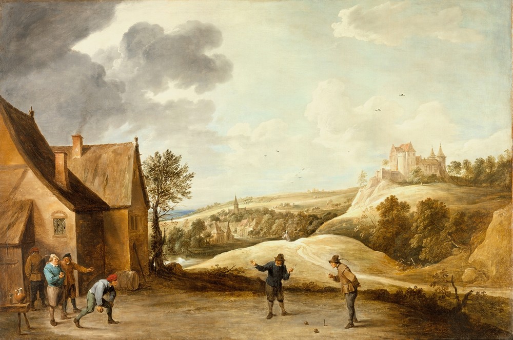 Landscape with Peasants Playing Bowls Outside an Inn (circa 1660)