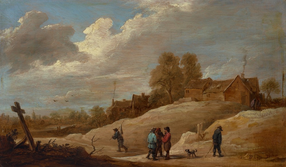 A landscape with figures on the outskirts of a town