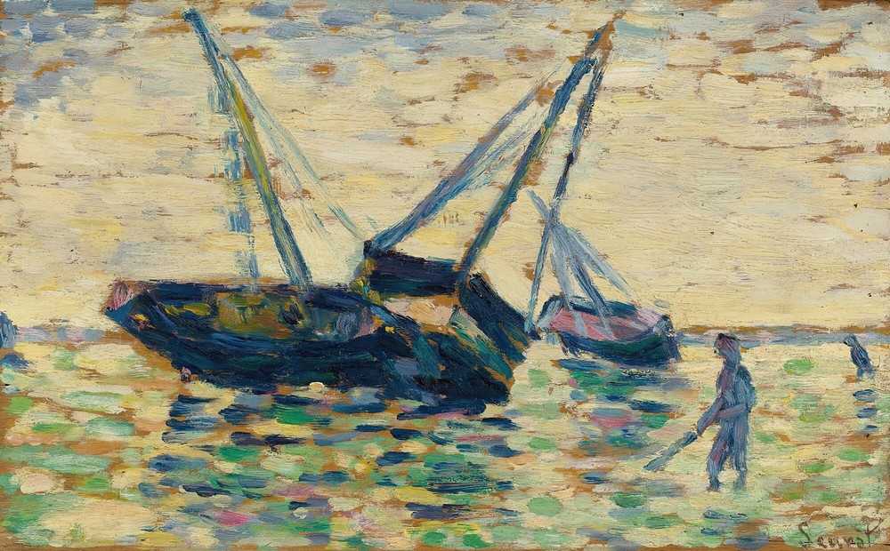 Trois Bateaux Et Un Marin (Étude Pour L’échouage À Grandcamp)