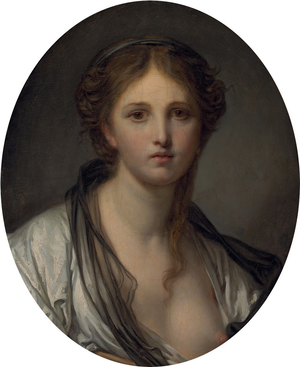 Portrait of a young woman, bust length, with a black scarf