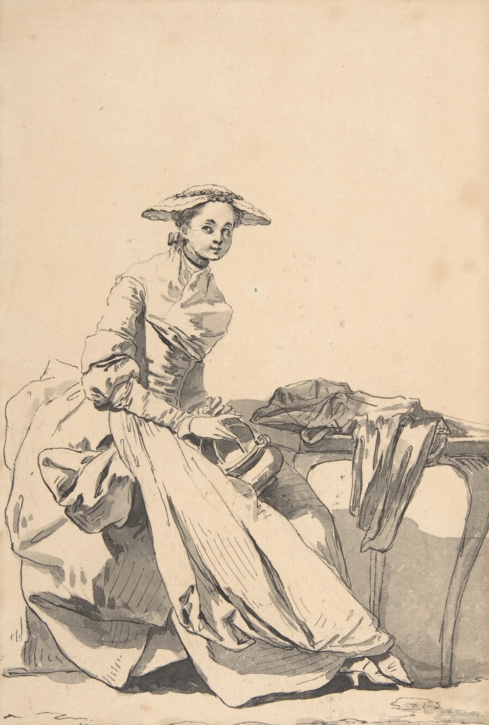 Florentine Woman Wearing a Butterfly Cap and Holding a Hand Warmer