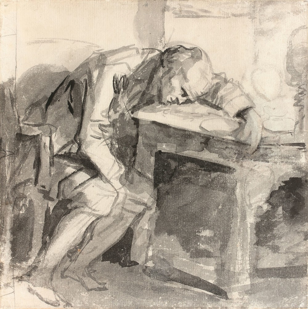 Etude d’homme effondré sur une table