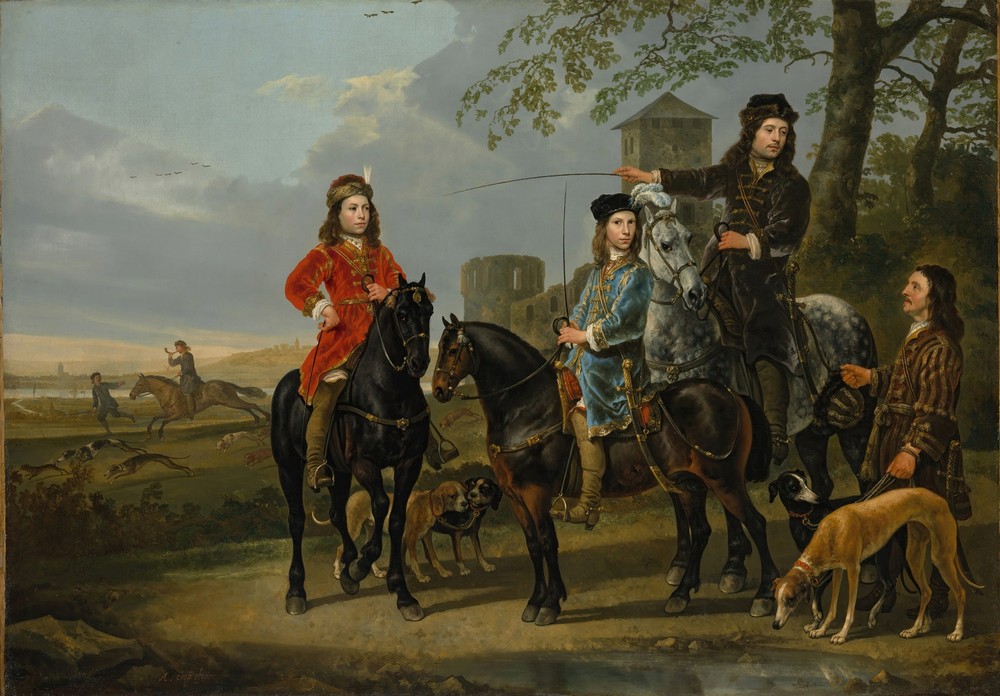 Equestrian Portrait of Cornelis (1639–1680) and Michiel Pompe van Meerdervoort (1638–1653) with Their Tutor and Coachman (ca. 1652–53)