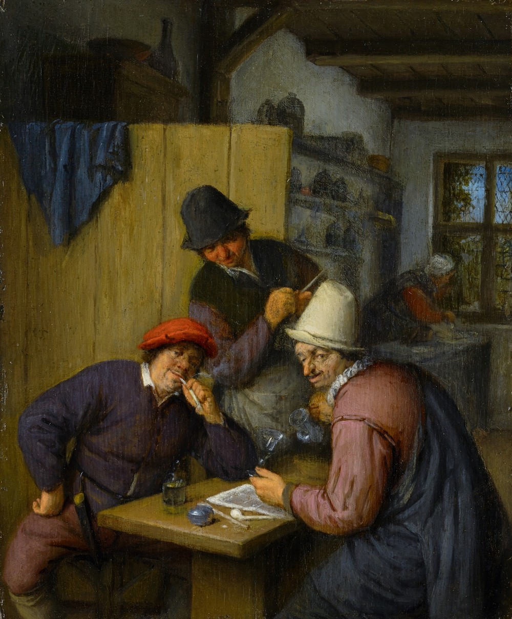 Three Drinking and Smoking Farmers in a Tavern (1666-67)