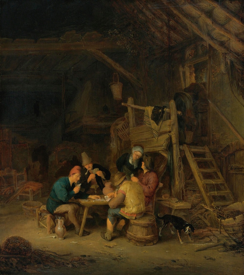 Four Card Players In A Rustic Interior