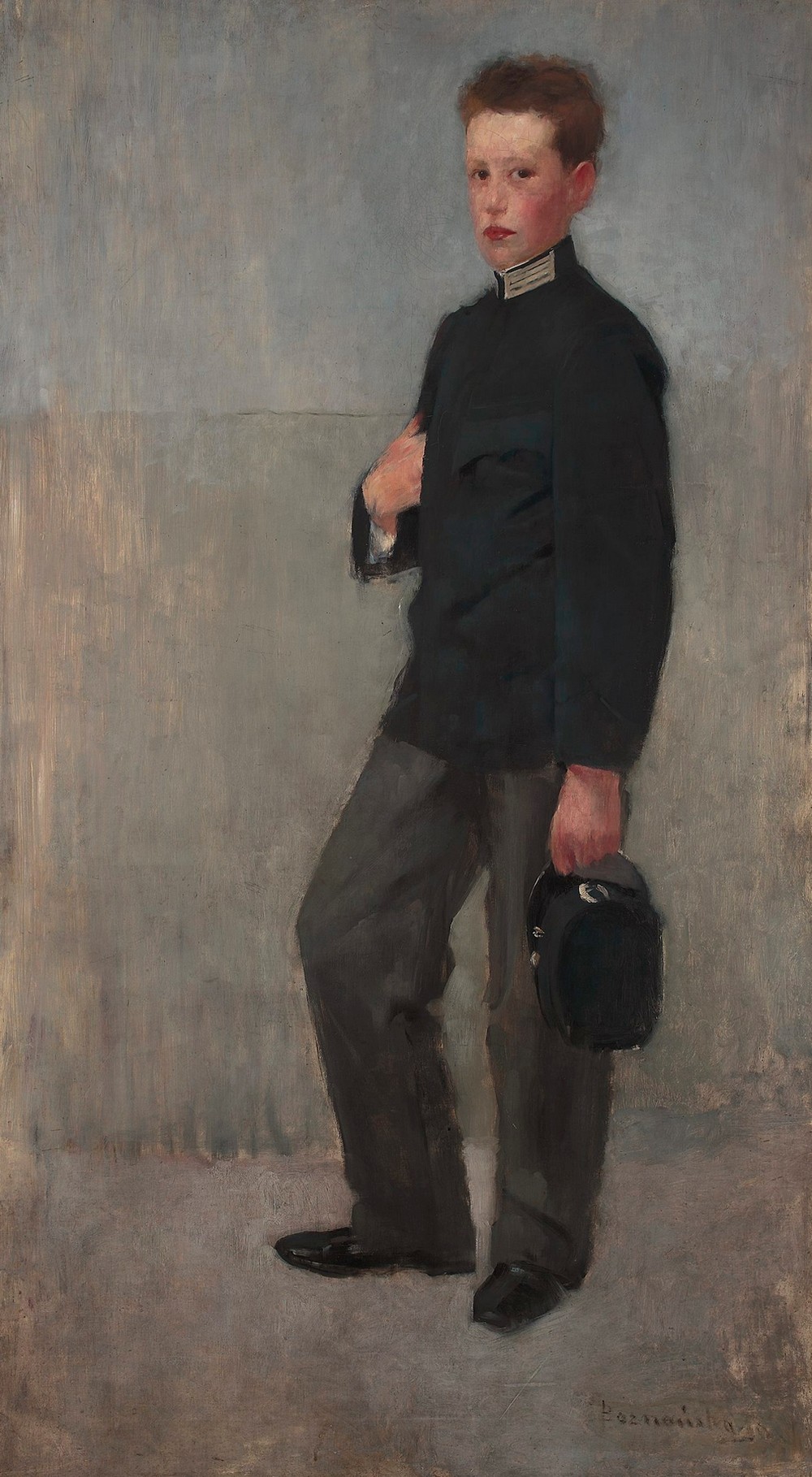 Portrait of a boy in middle school uniform (circa 1890)