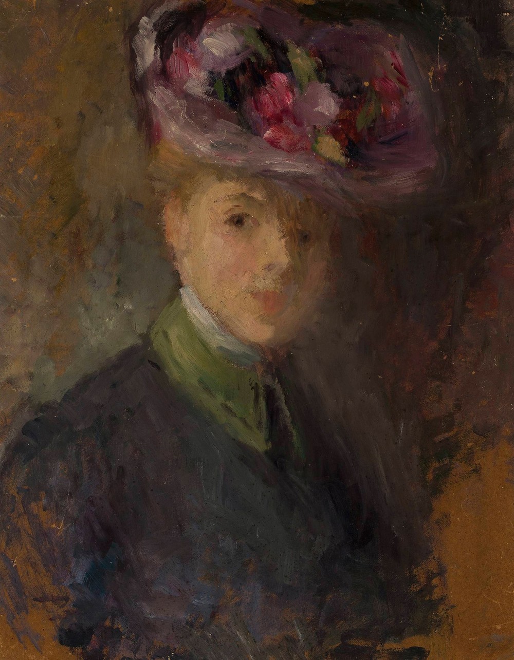 Portrait of a woman in a hat with flowers (circa 1900)