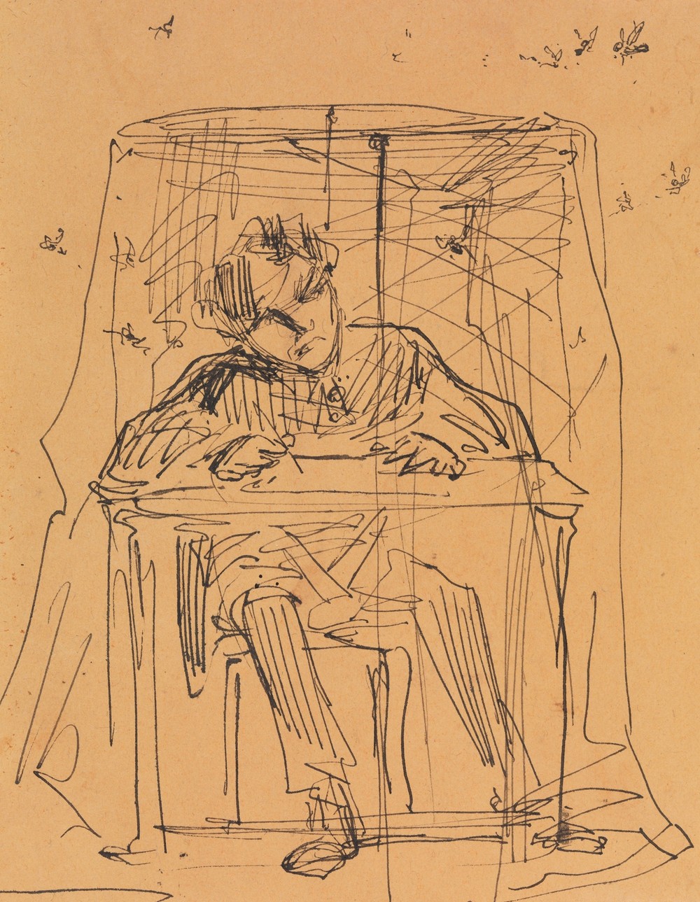 Man at Table beneath Mosquito Net (from Sketchbook) (1854–55)