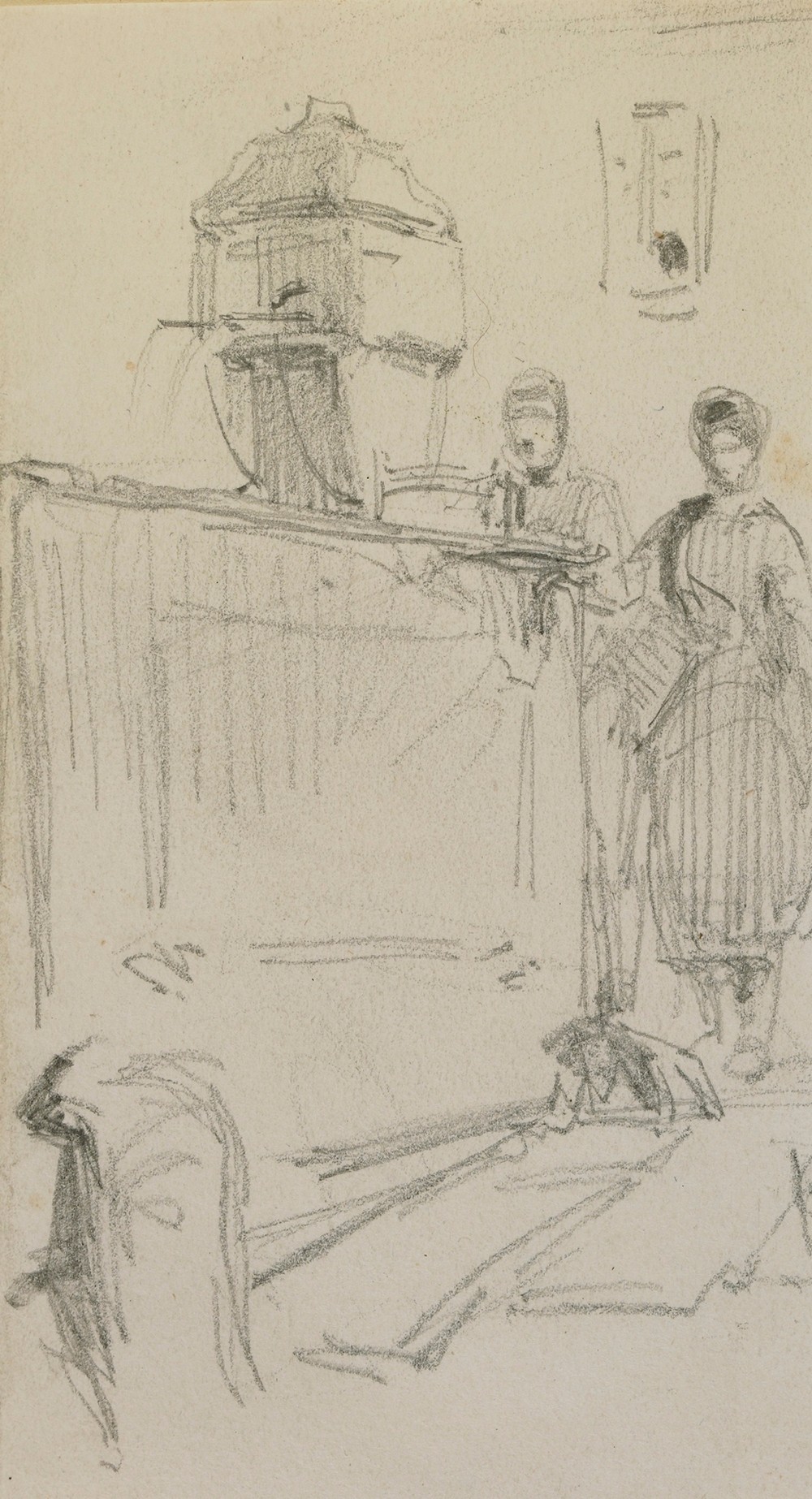 Figures by a fountain
