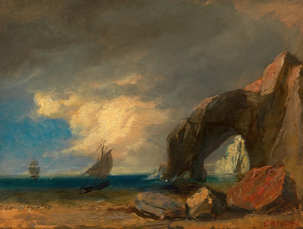 Meeresküste mit Fischerbooten (Ölstudie) (ca. 1875–1880)