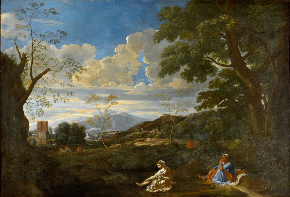 Paysage avec la femme qui se lave les pieds