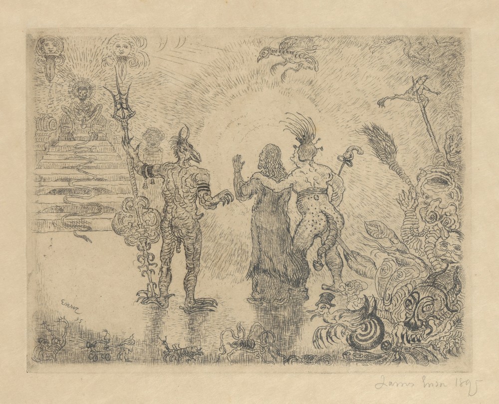 De duivels Dzitts en Hihanox leiden Christus naar de hel