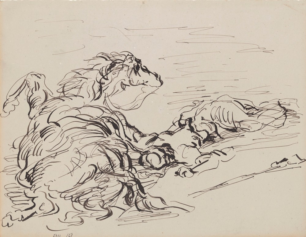 Fallen Arab Horseman with Cavorting Horse