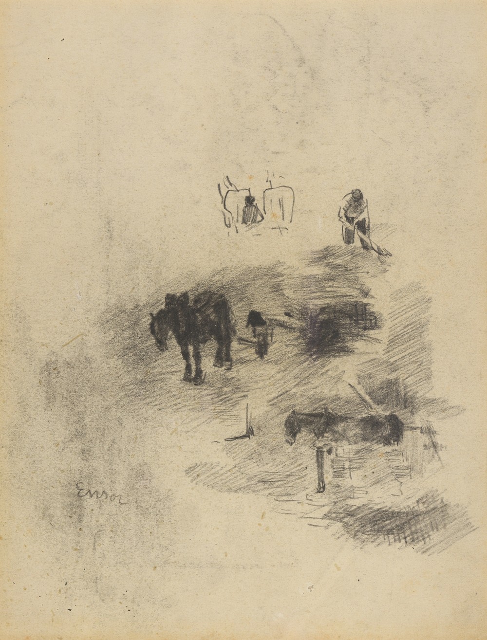 Paarden, kar en werkman (from 1880 until 1885)