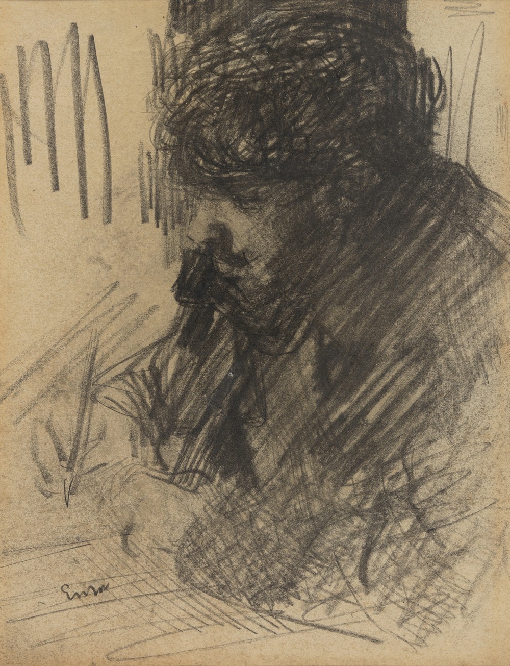 Portret van Dario de Regoyos schrijvende (from 1884 until 1886)