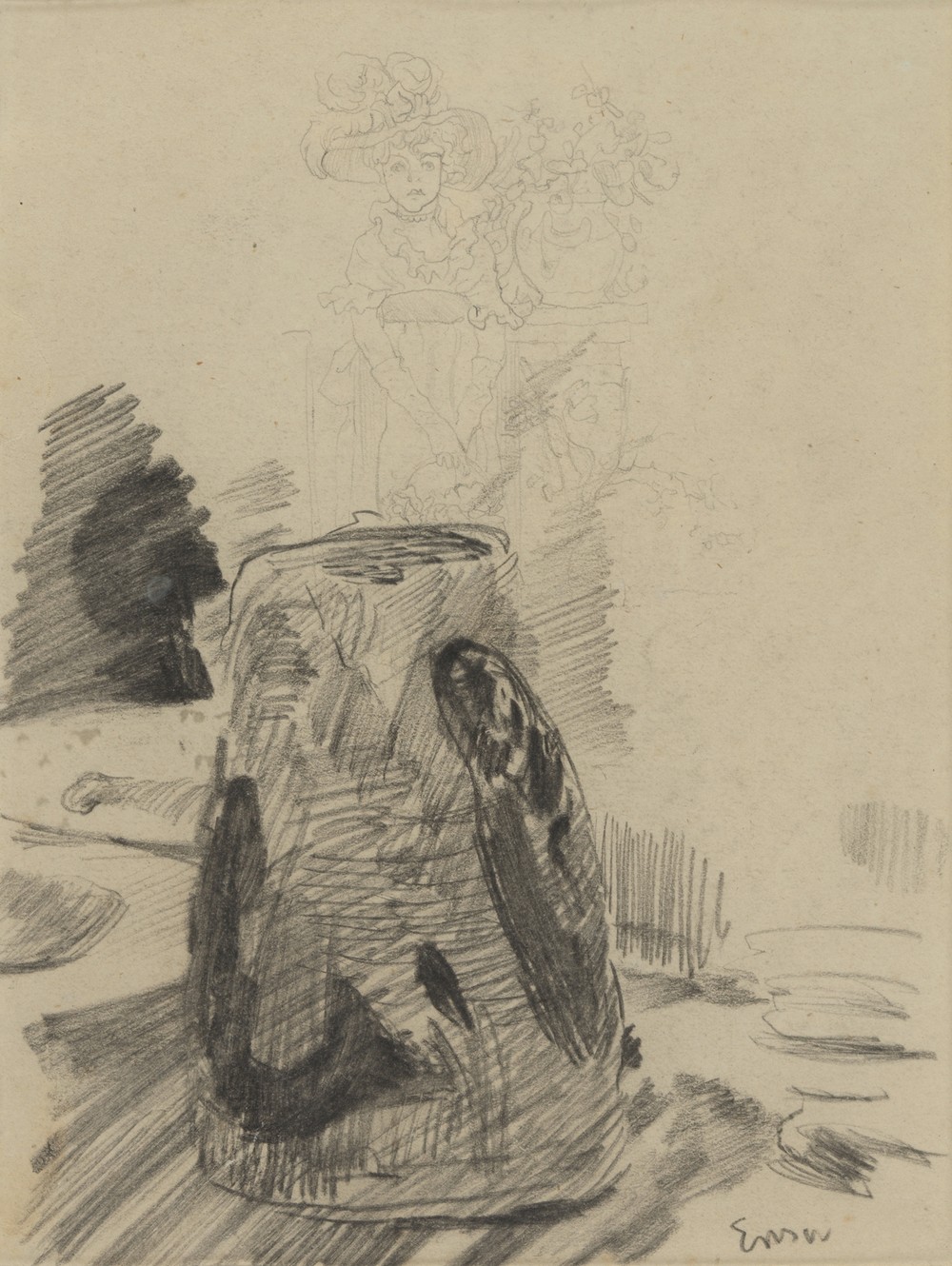 Vaas met vismotief en vrouw met bloemenvaas (from 1880 until 1885)