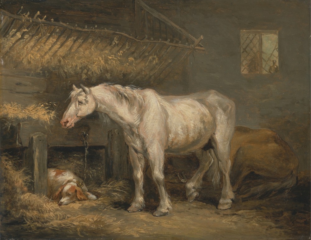 Old horses with a dog in a stable (ca. 1791)