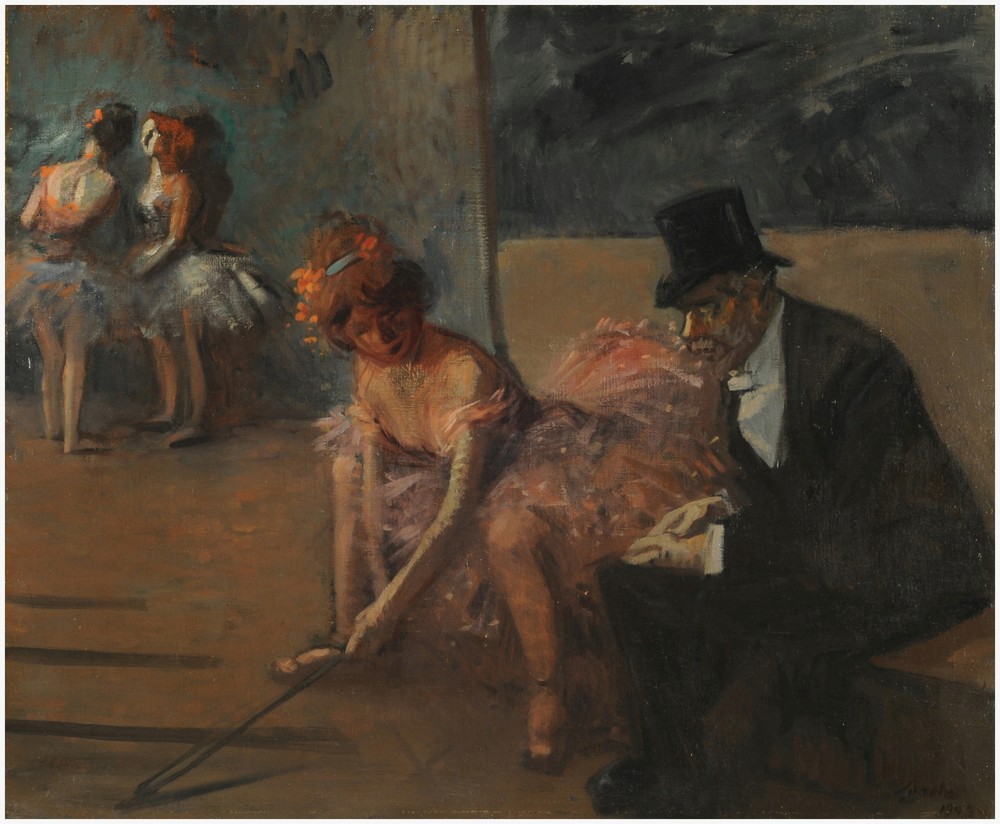 Danseuse et admirateur derrière la scène