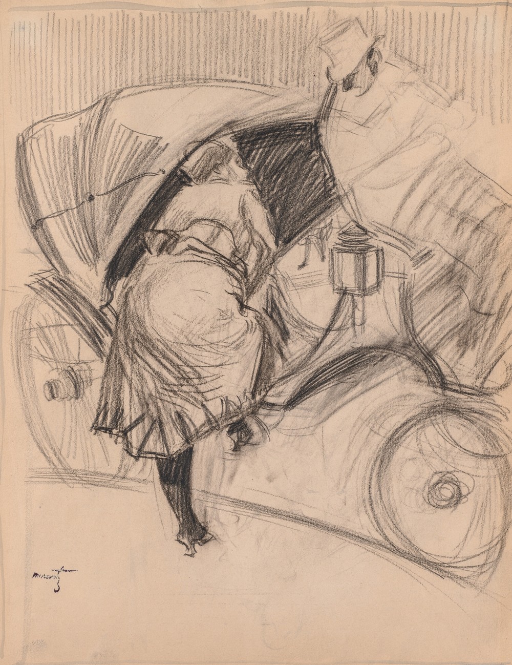 Woman Entering a Fiacre (recto) (late 1800s)