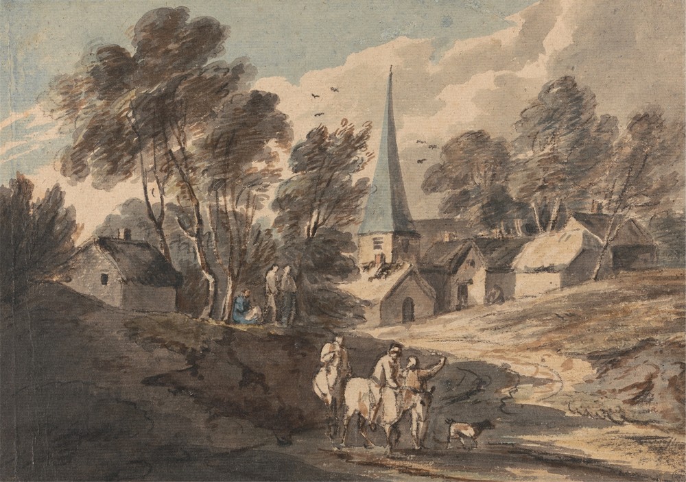 Travellers on Horseback Approaching a Village with a Spire (between 1765 and 1770)