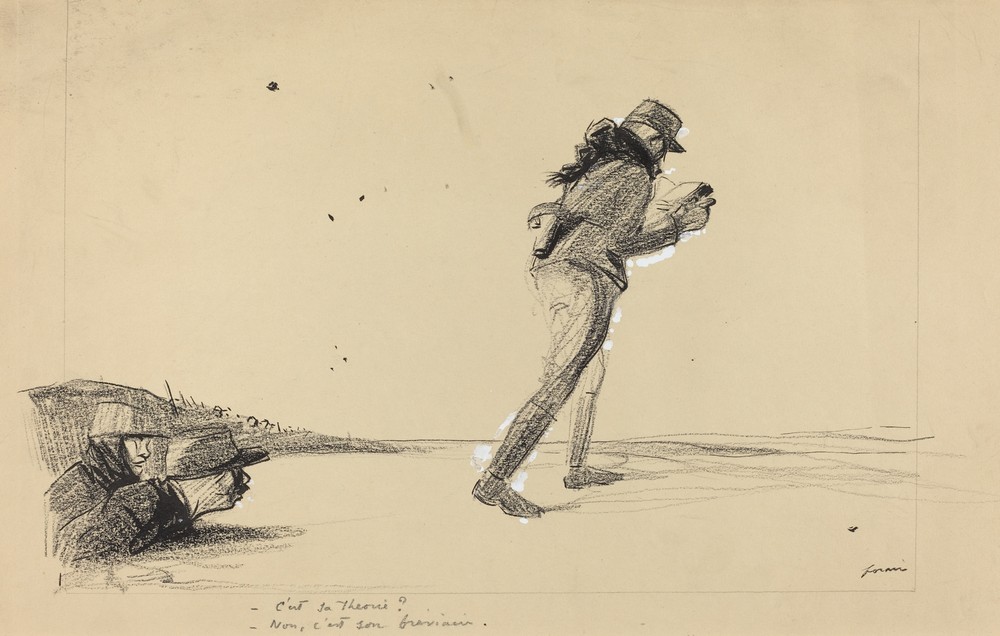 Sur le Front. -C’est sa theorie -Non, c’est son breviaire. (c. 1914-1919)