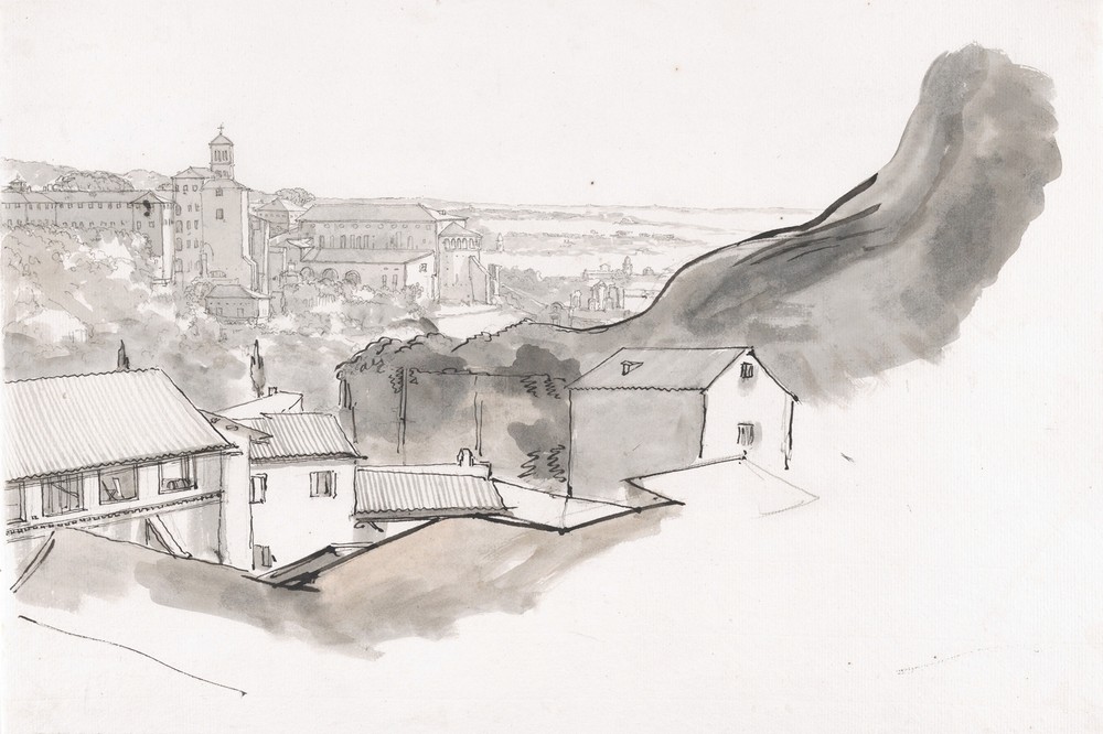 View of the Caelian Hill, Rome, with the church of Santi Giovanni e Paolo, seen from the Aventine, Rome (ca. 1750)