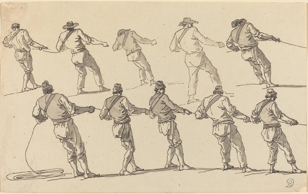 Ten Men Pulling on Ropes