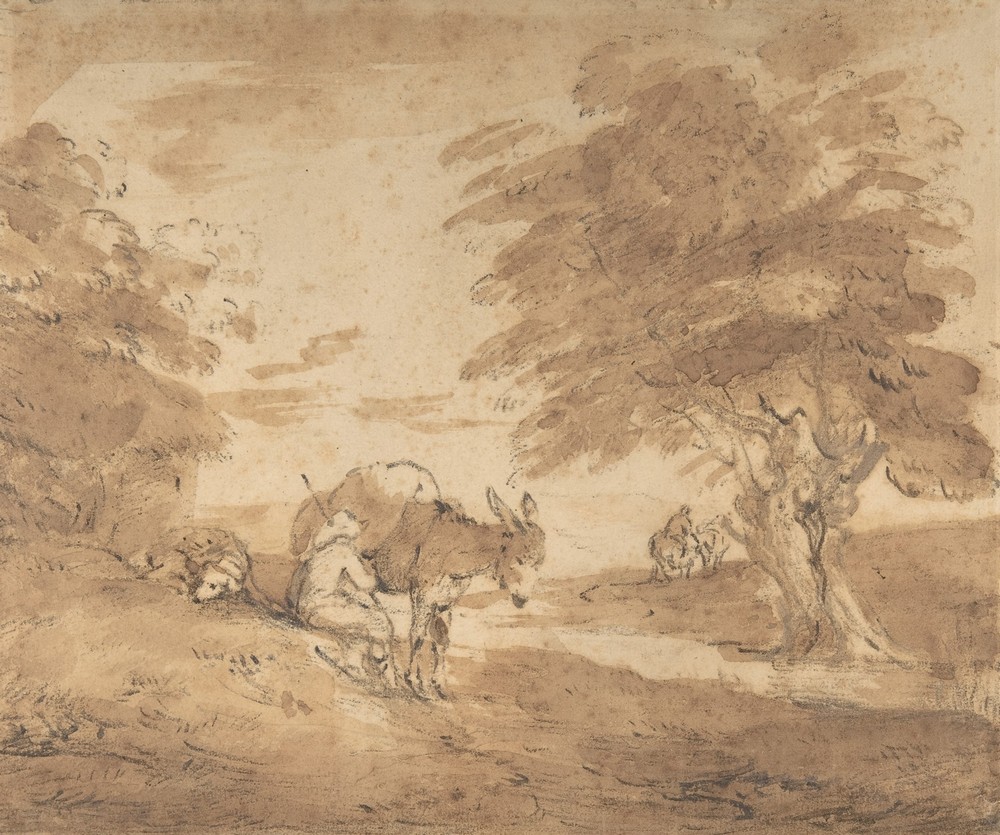 A Rest by the Way (Open Landscape with Figures, Donkey and Horses) (ca. 1780)