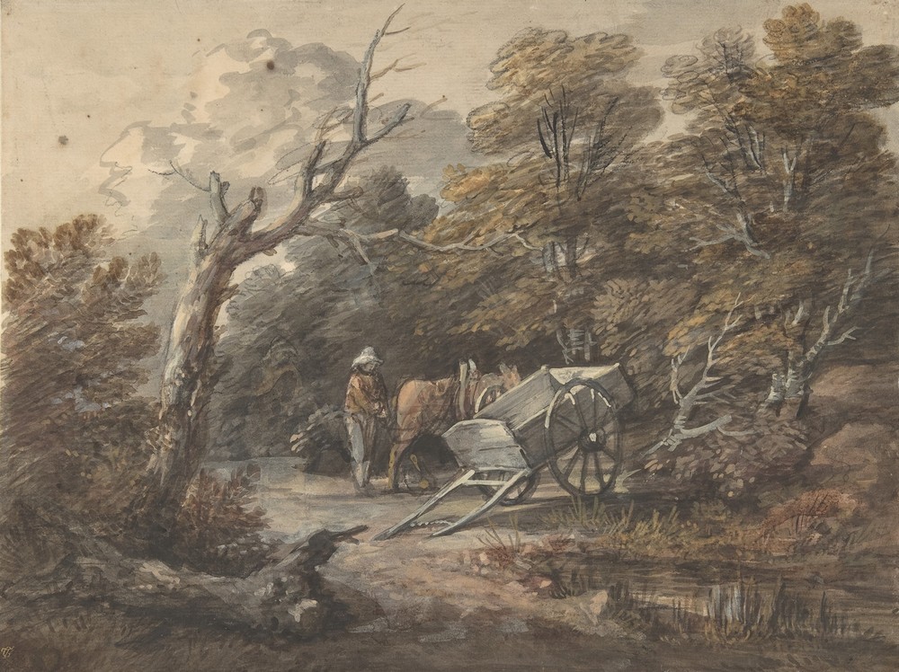 Woodland Scene with a Peasant, a Horse, and a Cart (ca. 1760)