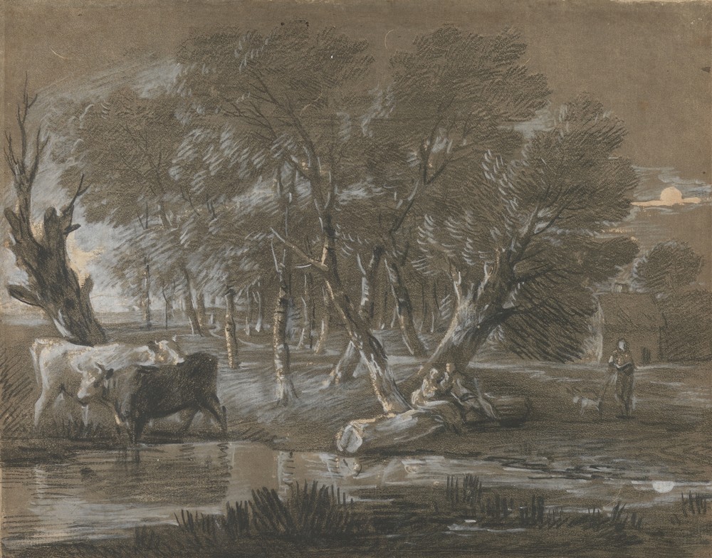 A Moonlit Landscape with Cattle by a Pool (ca. 1780)
