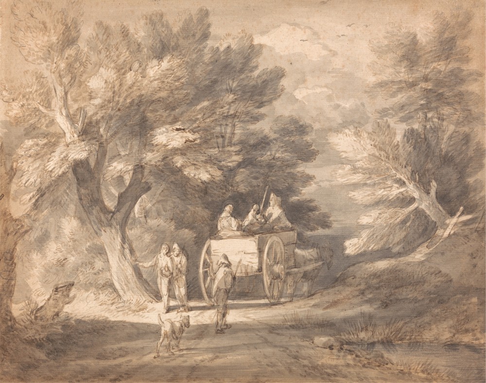 Wooded Landscape with Country Cart and Figures Walking down a Lane (ca. 1760)