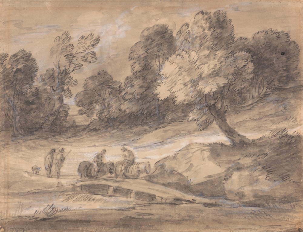 Wooded Landscape with Figures on Horseback Crossing a Bridge (between 1775 and 1780)