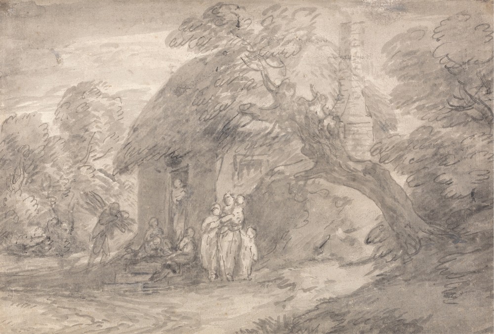 Wooded Landscape with Figures outside a Cottage Door (between 1775 and 1780)