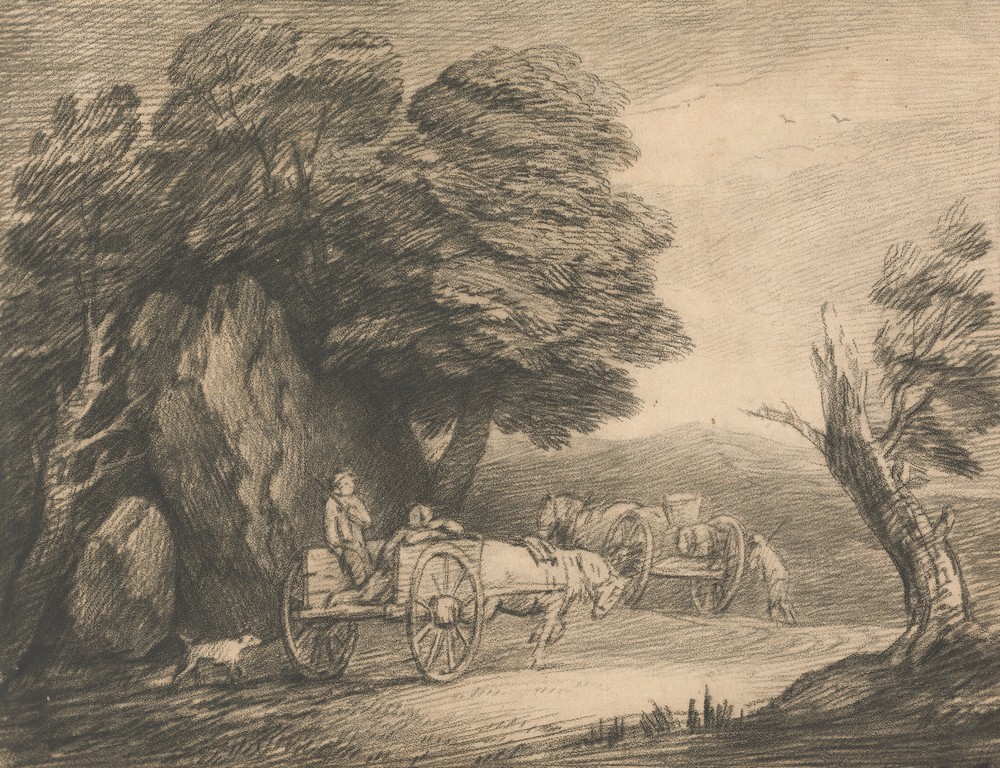 Wooded Landscape with Two Country Carts and Figures (c. 1779-1780)