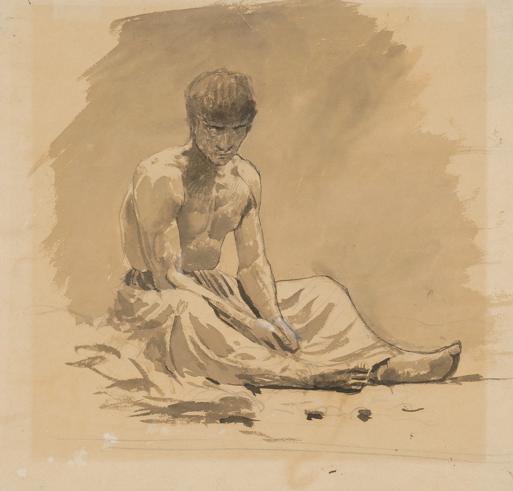Man Sitting Half-Naked